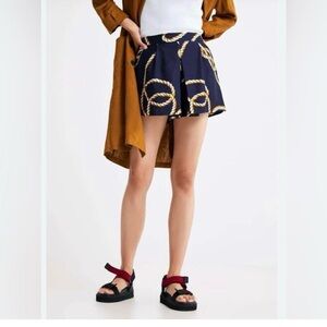 ZARA Blue Satin Rope Print Shorts Sz Large